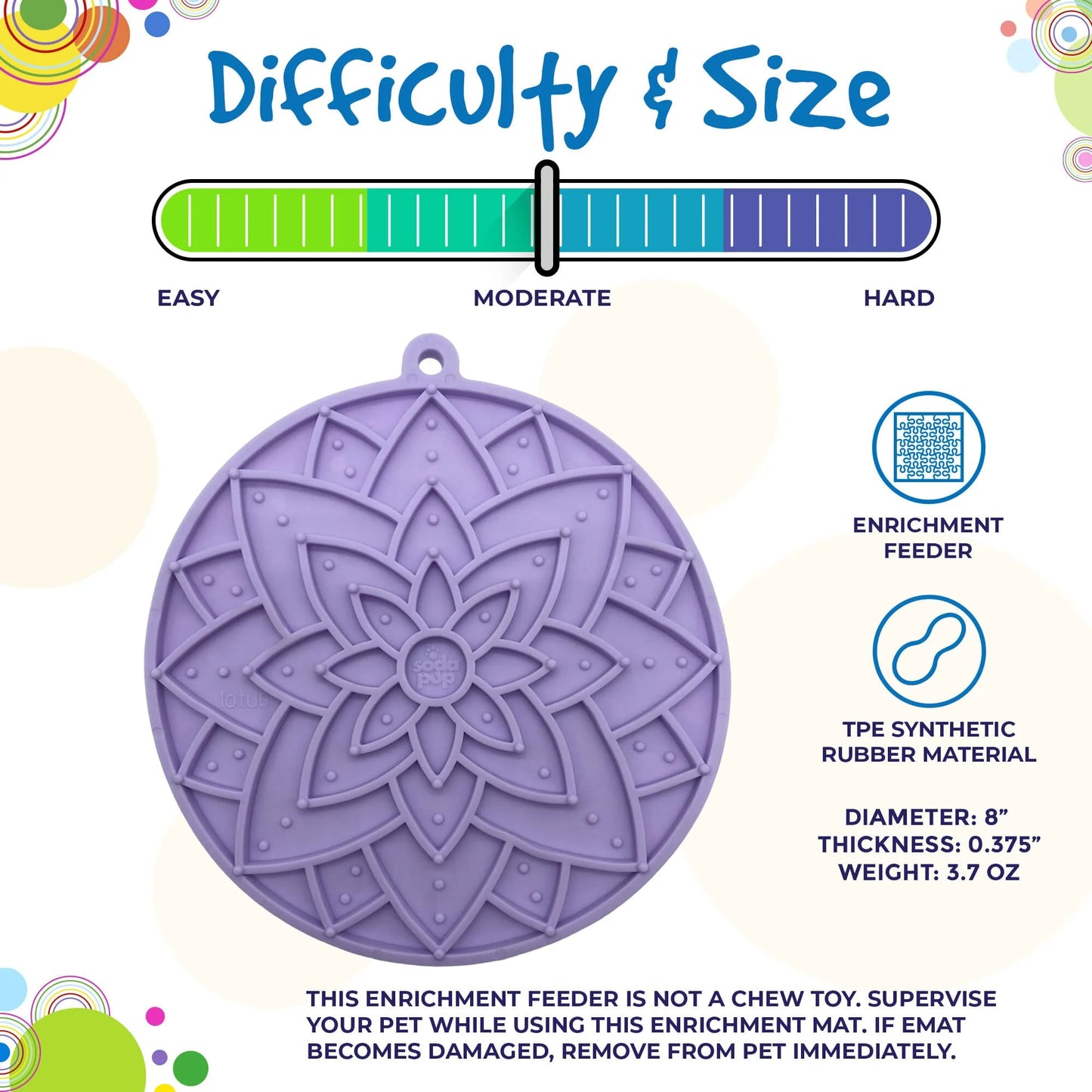 SODAPUP LOTUS DESIGN EMAT ENRICHMENT LICK MAT WITH SUCTION CUPS - PASTEL PURPLE