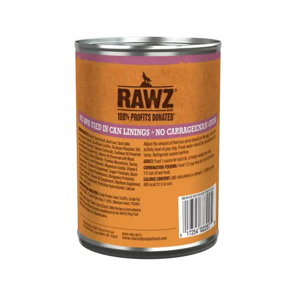 RAWZ BEEF, BEEF LIVER & GOAT’S MILK PATE DOG CAN