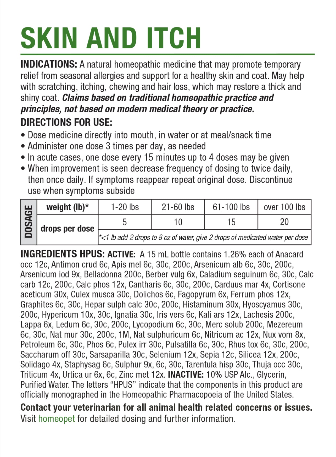 HOMEOPET SKIN AND ITCH MULTISPECIES