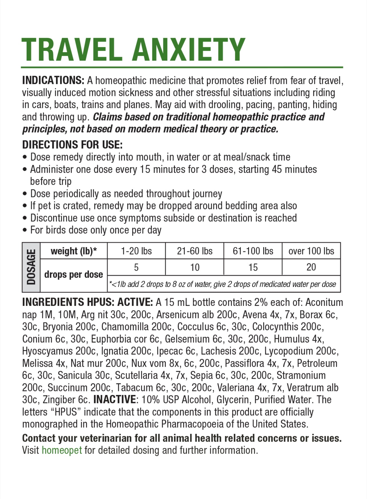 HOMEOPET TRAVEL ANXIETY MULTISPECIES
