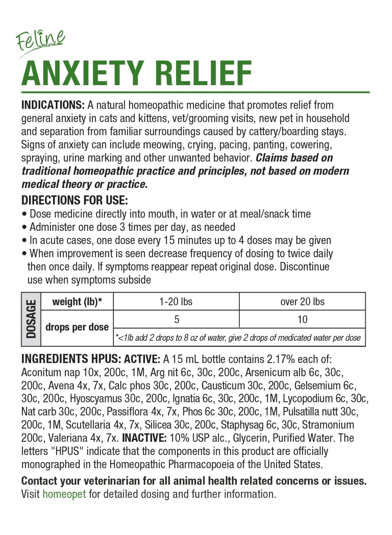 HOMEOPET FELINE ANXIETY RELIEF