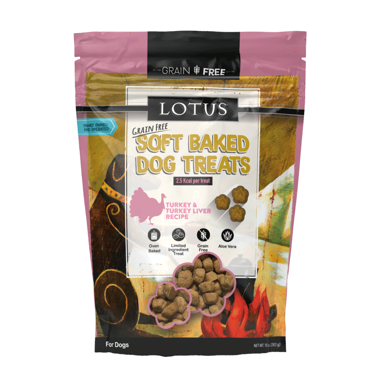 Package of Lotus Soft Baked Dog Treats on a white background