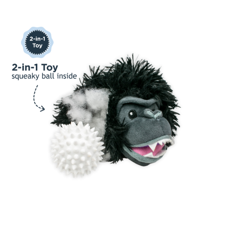 TALL TAILS 2-IN-1 FETCH BALL DOG TOY: GORILLA HEAD