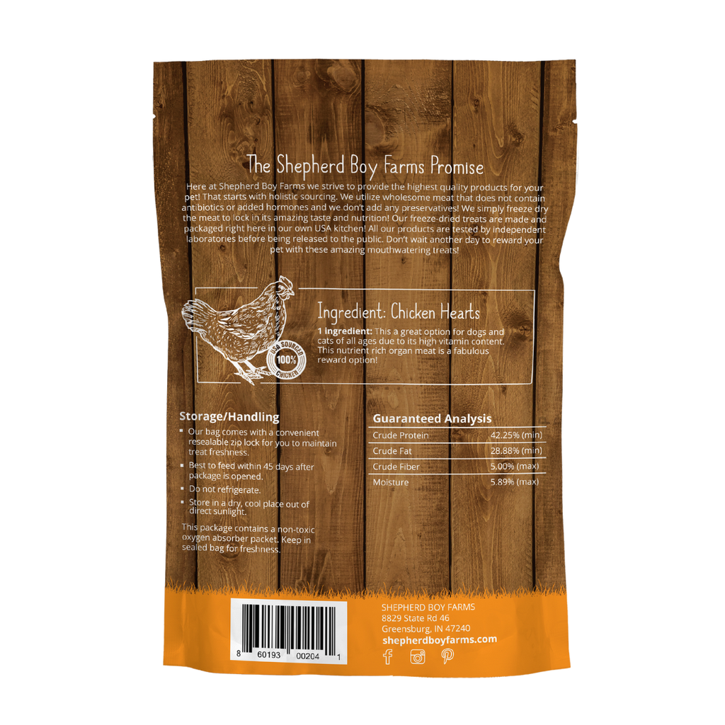 SHEPHERD BOY FARMS FREEZE DRIED CHICKEN HEARTS