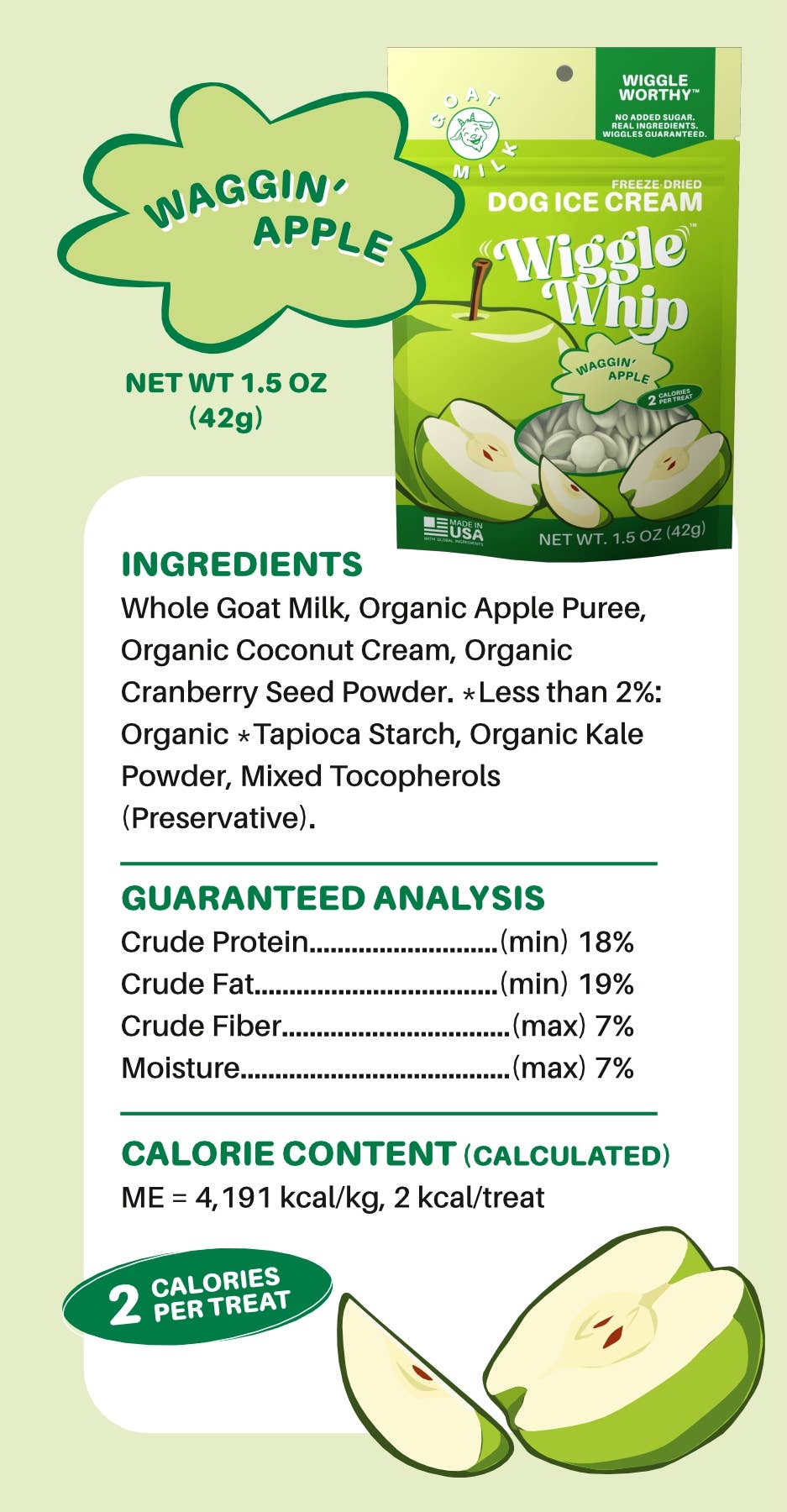 WIGGLE WHIP FREEZE DRIED DOG ICE CREAM - WAGGIN’ APPLE
