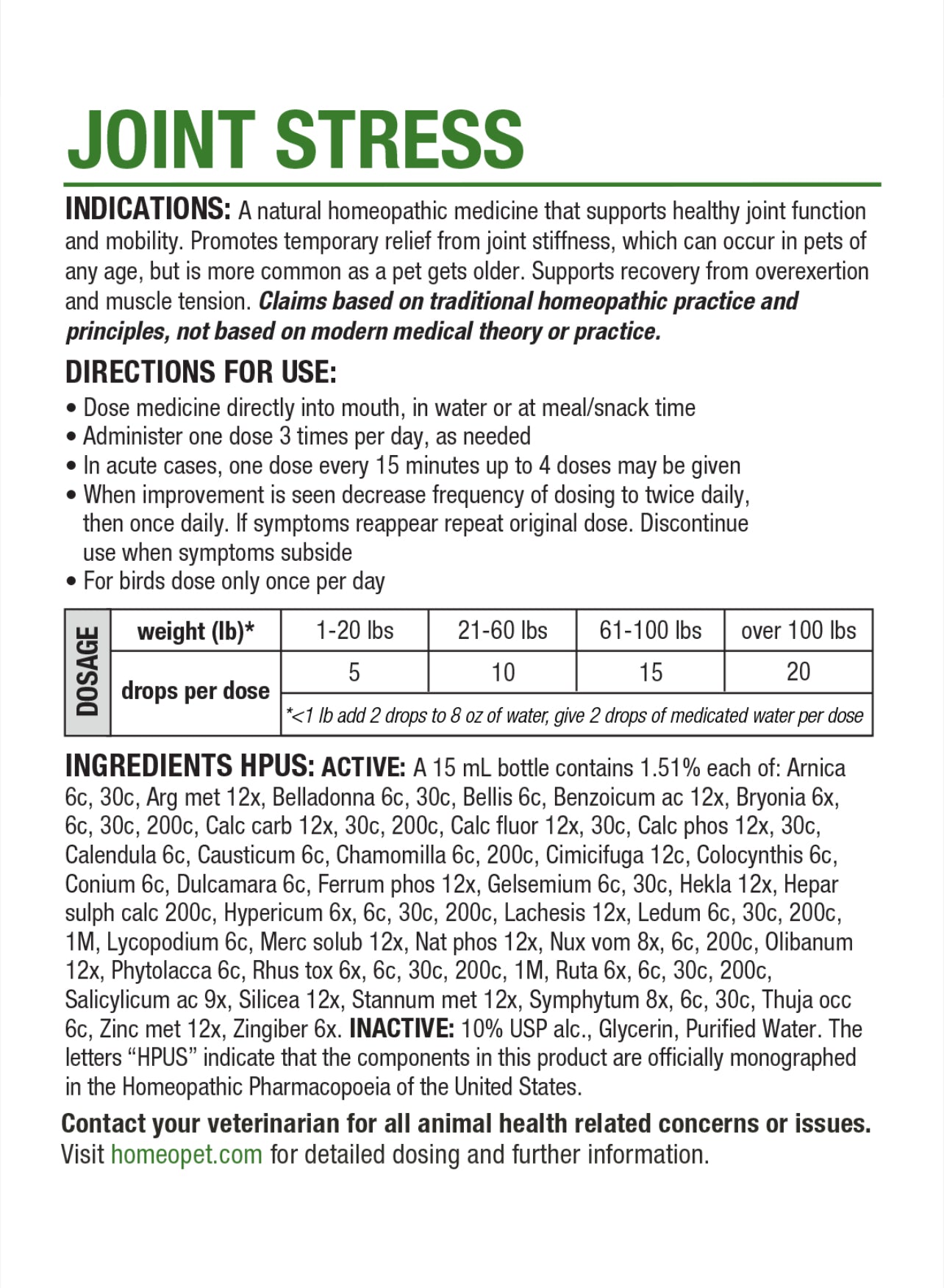 HOMEOPET JOINT STRESS MULTISPECIES