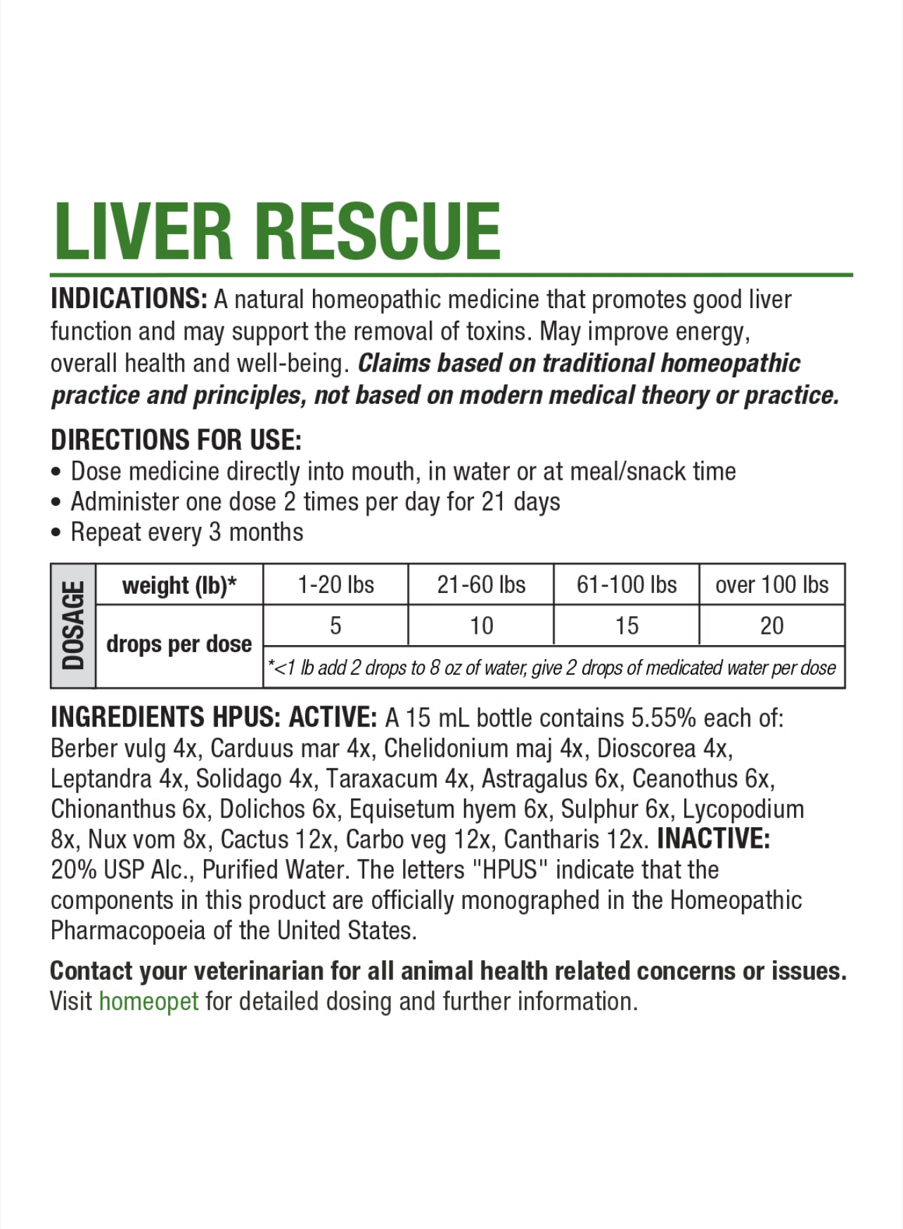 HOMEOPET LIVER RESCUE MULTISPECIES