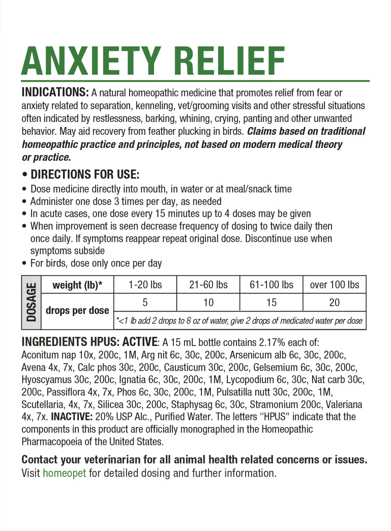 HOMEOPET ANXIETY RELIEF