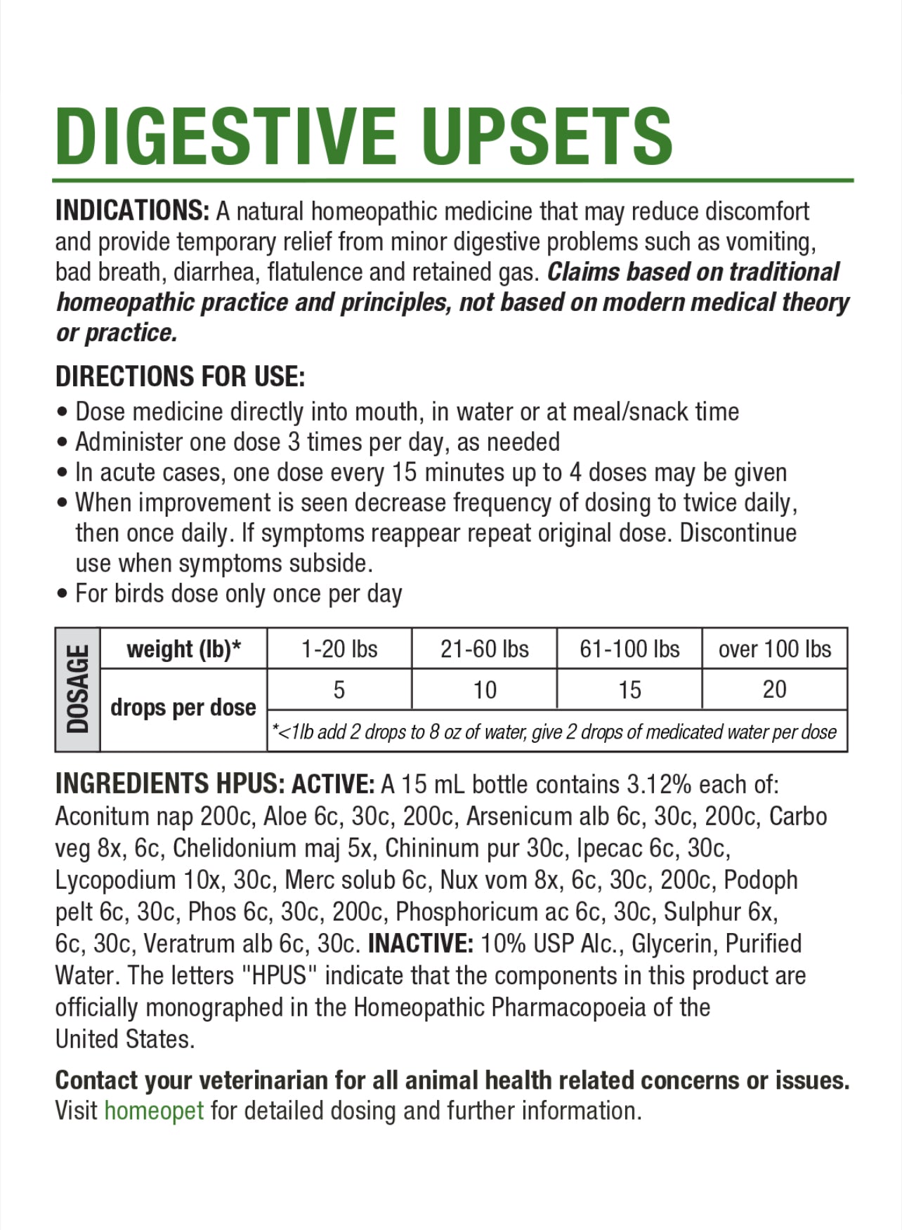 HOMEOPET DIGESTIVE UPSETS MULTISPECIES