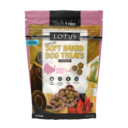 Package of Lotus Soft Baked Dog Treats on a white background
