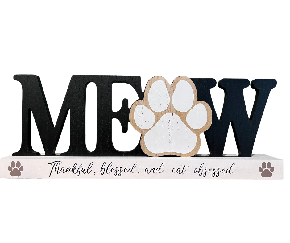 MEOW “THANKFUL, BLESSED” WOODEN SIGN