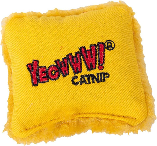 Yellow catnip toy with 'YEOWWW! CATNIP' text on a white background