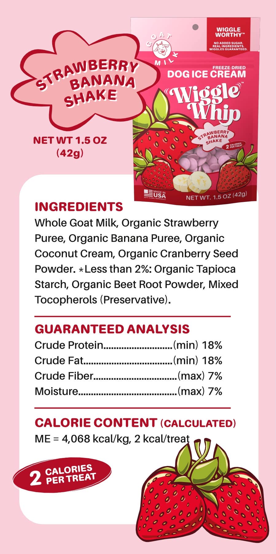 WIGGLE WHIP FREEZE DRIED DOG ICE CREAM - STRAWBERRY BANANA