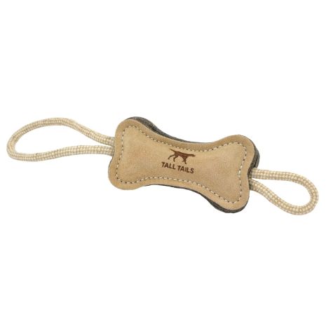 TALL TAILS NATURAL LEATHER & WOOL BONE TUG DOG TOY, LARGE