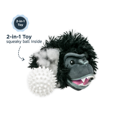 TALL TAILS 2-IN-1 FETCH BALL DOG TOY: GORILLA HEAD