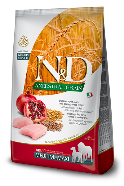FARMINA N&D ANCESTRAL GRAINS DRY DOG FOOD  CHICKEN, SPELT, OATS AND POMEGRANATE (5.5 LBS)