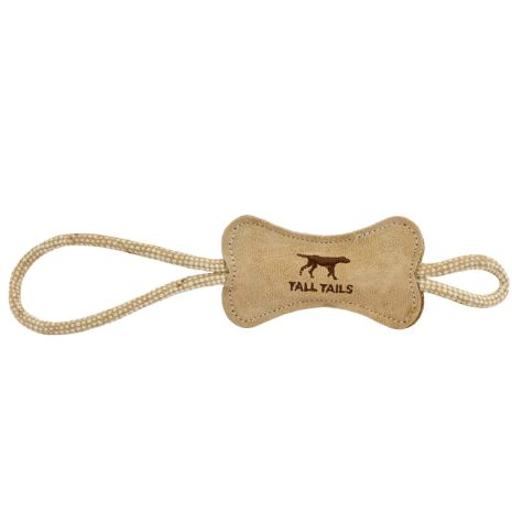 TALL TAILS NATURAL NATURAL LEATHER & WOOL BONE TUG DOG TOY, SMALL