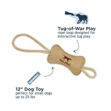 TALL TAILS NATURAL NATURAL LEATHER & WOOL BONE TUG DOG TOY, SMALL