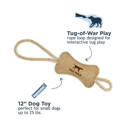 TALL TAILS NATURAL NATURAL LEATHER & WOOL BONE TUG DOG TOY, SMALL