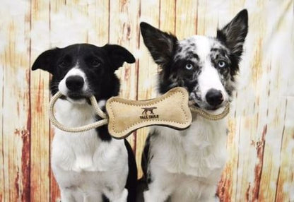 TALL TAILS NATURAL LEATHER & WOOL BONE TUG DOG TOY, LARGE
