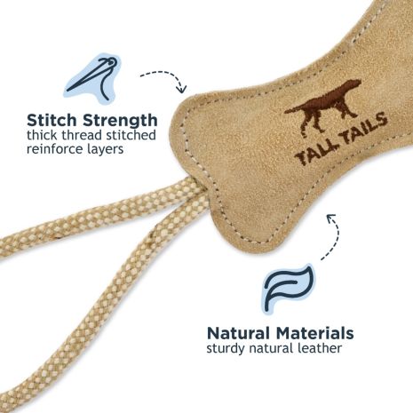 TALL TAILS NATURAL NATURAL LEATHER & WOOL BONE TUG DOG TOY, SMALL