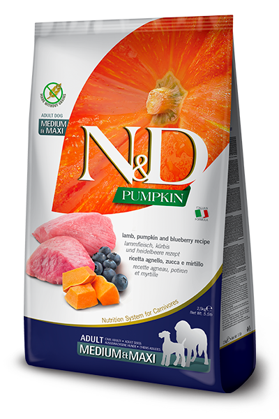 FARMINA N&D GRAIN-FREE DRY DOG FOOD LAMB, PUMPKIN & BLUEBERRY (5.5 LBS)